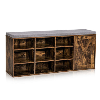 9-cube Shoe Bench with Adjustable Shelves and Removable Padded Cushion-Gray