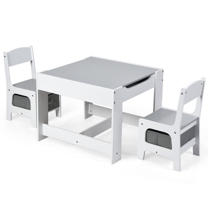 Kids Table Chairs Set With Storage Boxes Blackboard Whiteboard Drawing-Natural