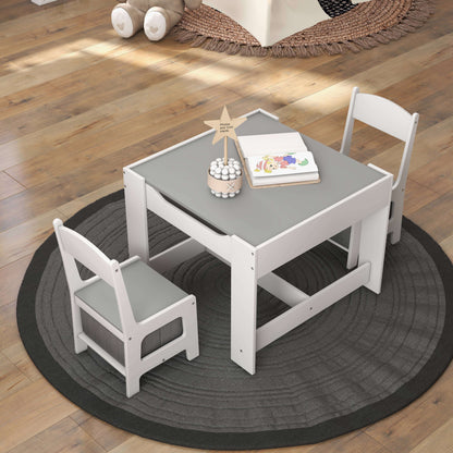 Kids Table Chairs Set With Storage Boxes Blackboard Whiteboard Drawing-Natural
