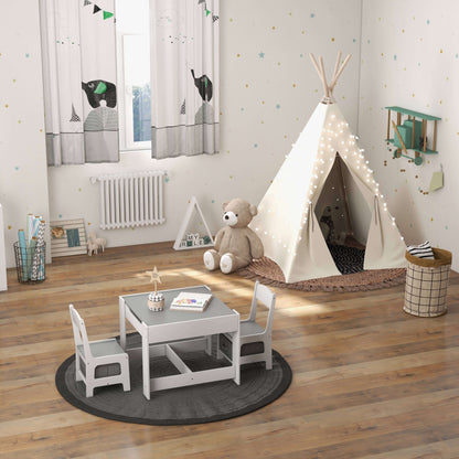 Kids Table Chairs Set With Storage Boxes Blackboard Whiteboard Drawing-Natural