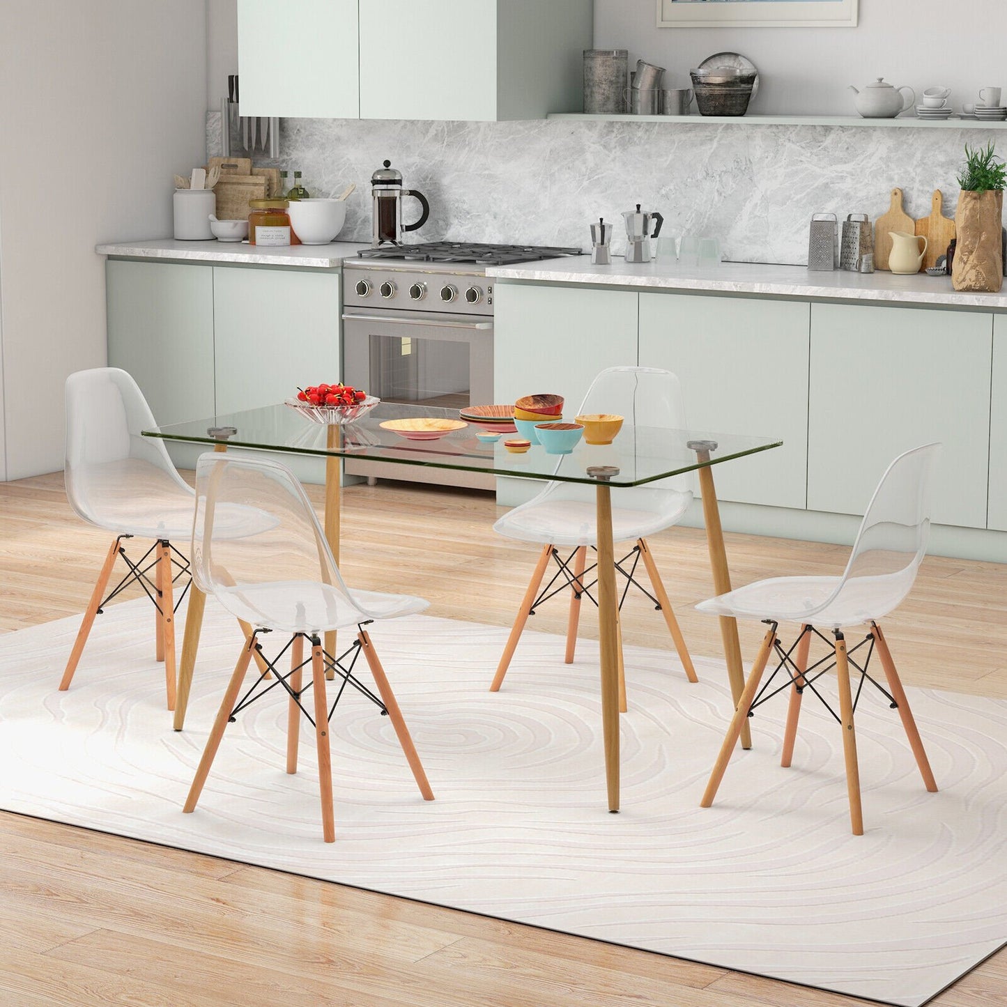 5 Pieces Rectangle Dining Table Set with 51 Inch Glass Tabletop-Gray