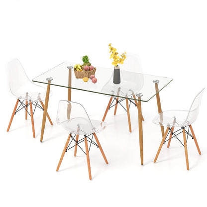 5 Pieces Rectangle Dining Table Set with 51 Inch Glass Tabletop-Gray
