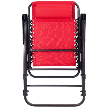 Outdoor Patio Headrest Folding Zero Gravity Rocking Chair-Red