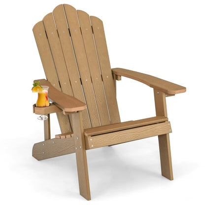 Weather Resistant HIPS Outdoor Adirondack Chair with Cup Holder-Black