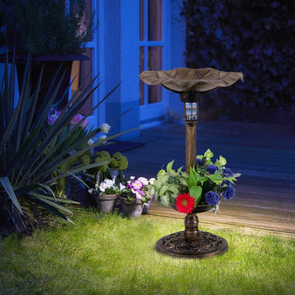 Standing Pedestal Birdbath and Feeder Combo with Lotus Leaf Bowl-Bronze