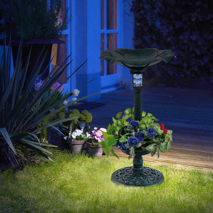 Standing Pedestal Birdbath and Feeder Combo with Lotus Leaf Bowl-Bronze