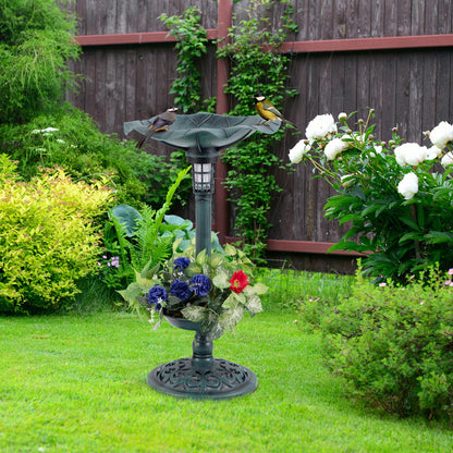 Standing Pedestal Birdbath and Feeder Combo with Lotus Leaf Bowl-Bronze