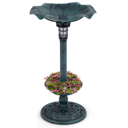 Standing Pedestal Birdbath and Feeder Combo with Lotus Leaf Bowl-Bronze
