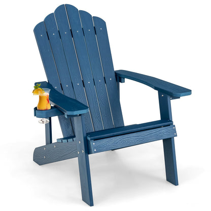Weather Resistant HIPS Outdoor Adirondack Chair with Cup Holder-Black