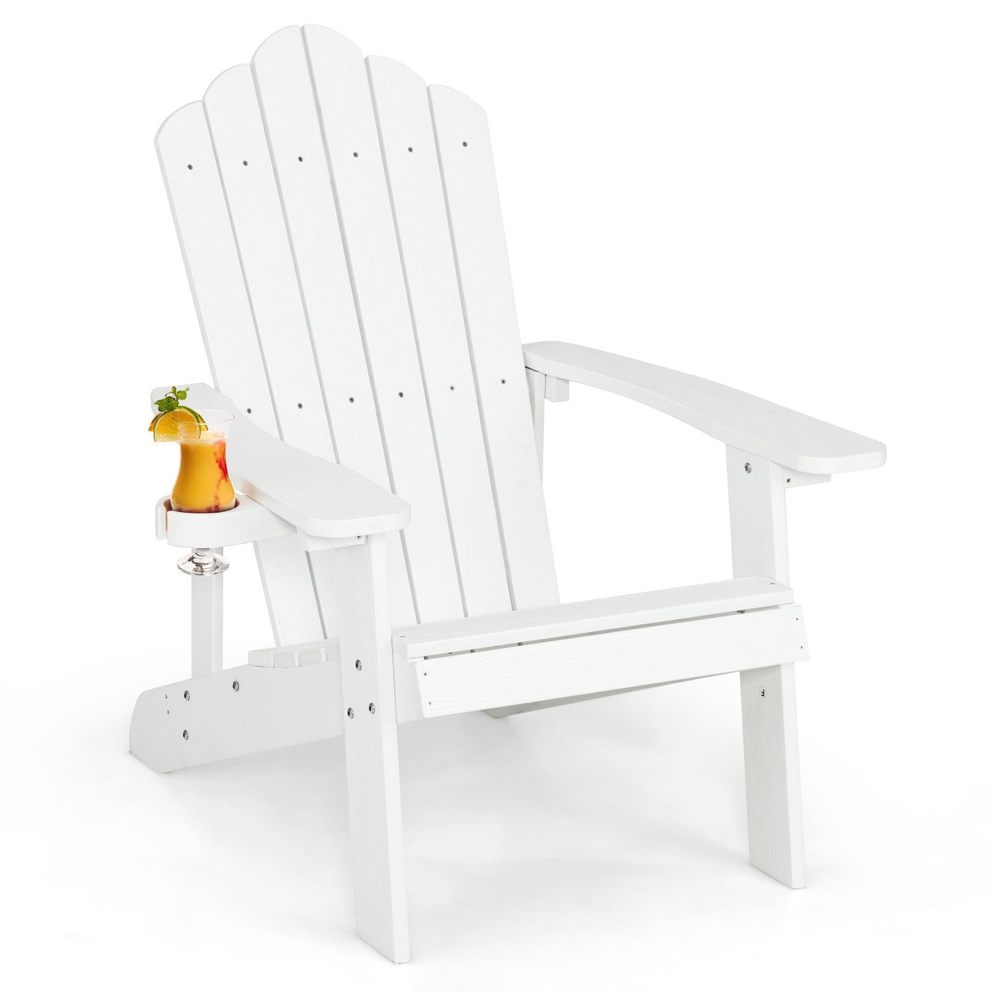 Weather Resistant HIPS Outdoor Adirondack Chair with Cup Holder-Black
