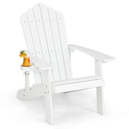Weather Resistant HIPS Outdoor Adirondack Chair with Cup Holder-Black