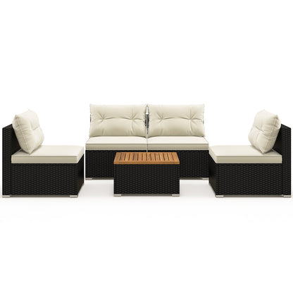 5 Piece Outdoor Furniture Set with Solid Tabletop and Soft Cushions-Black