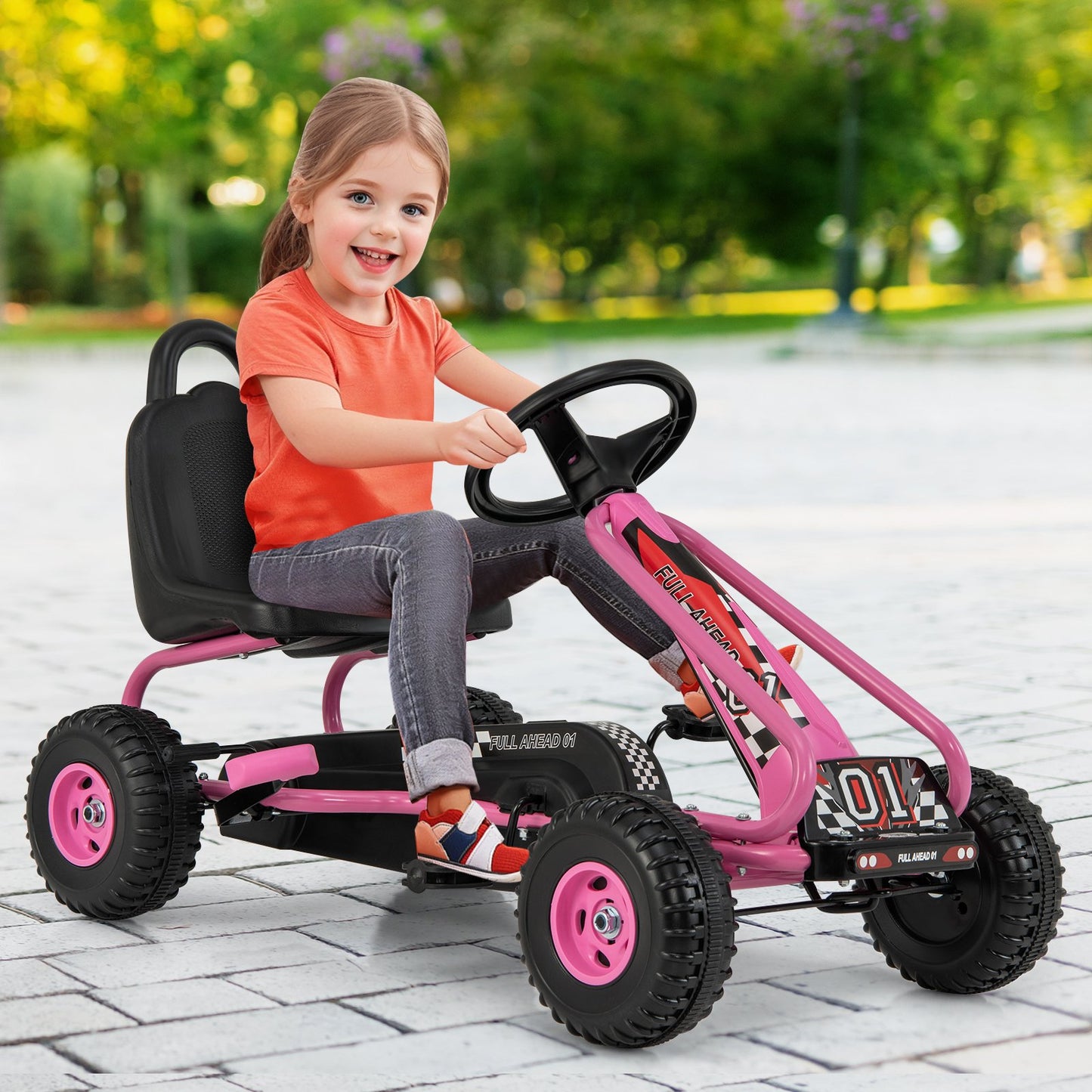 4 Wheel Pedal Powered Ride On with Adjustable Seat-Blue