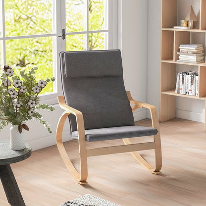 Stable Wooden Frame Leisure Rocking Chair with Removable Upholstered Cushion-Beige