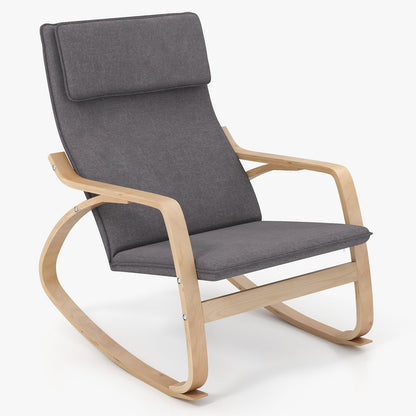 Stable Wooden Frame Leisure Rocking Chair with Removable Upholstered Cushion-Beige