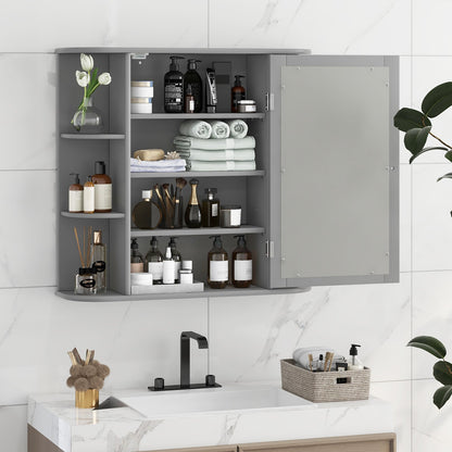 Wall-Mounted Bathroom Mirror Cabinet with Storage Shelves-Black