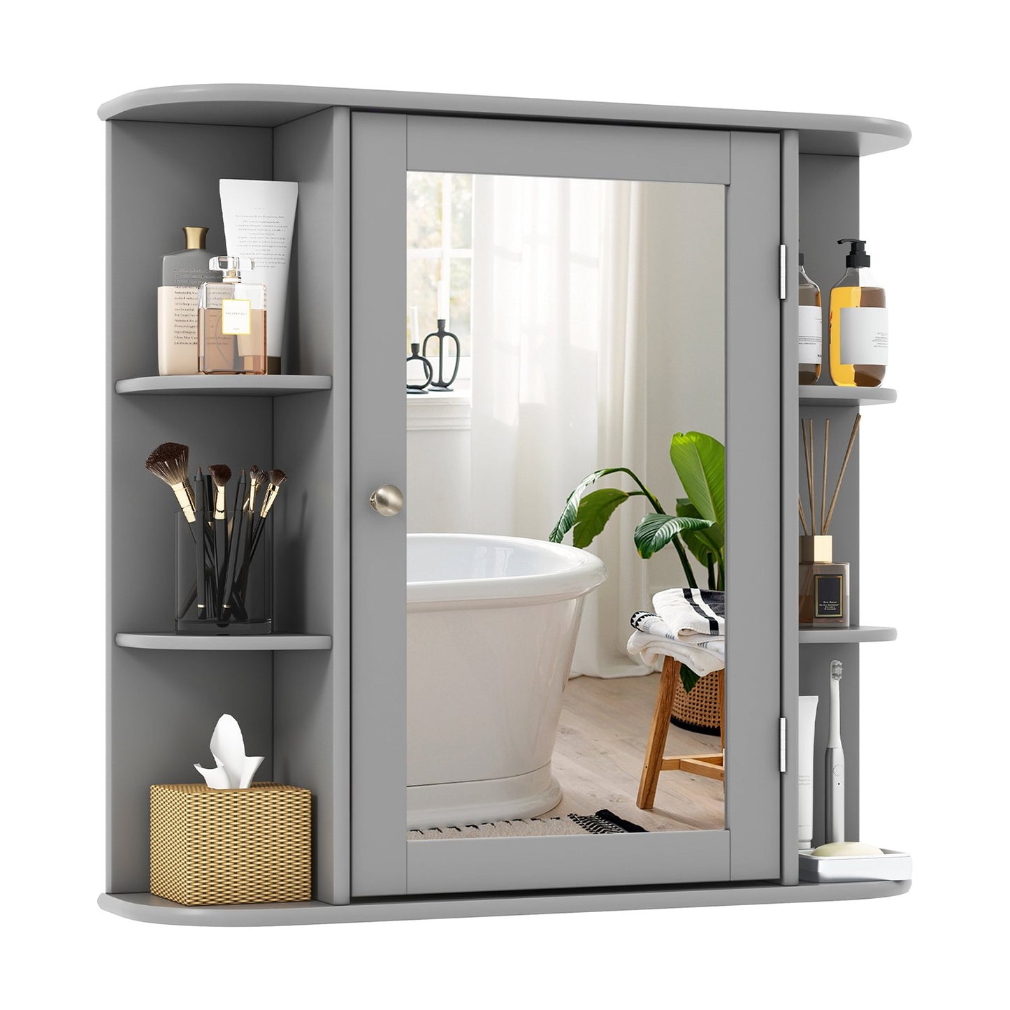 Wall-Mounted Bathroom Mirror Cabinet with Storage Shelves-Black