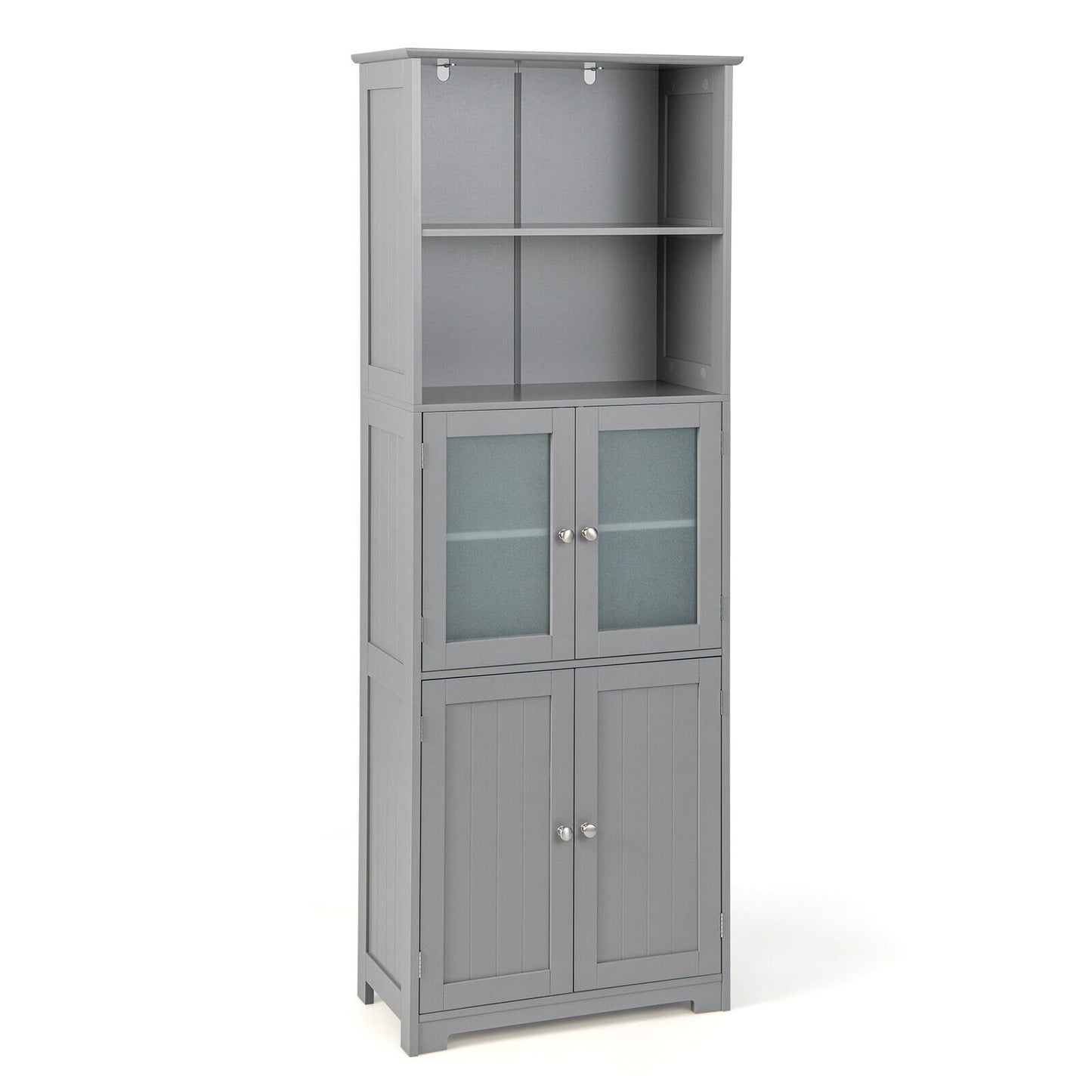 6-Tier Freestanding Bathroom Cabinet with 2 Open Compartments and Adjustable Shelves-Black