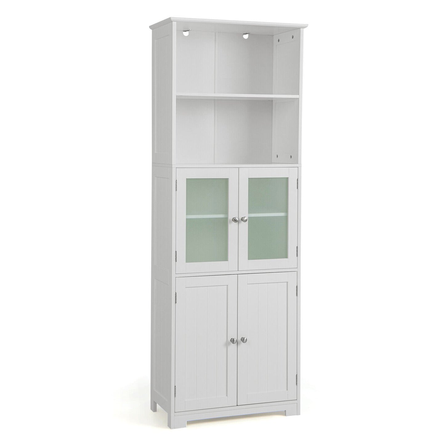 6-Tier Freestanding Bathroom Cabinet with 2 Open Compartments and Adjustable Shelves-Black