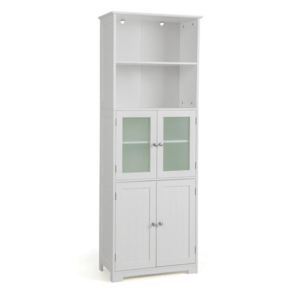 6-Tier Freestanding Bathroom Cabinet with 2 Open Compartments and Adjustable Shelves-Black