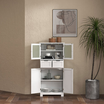 6-Tier Freestanding Bathroom Cabinet with 2 Open Compartments and Adjustable Shelves-Black