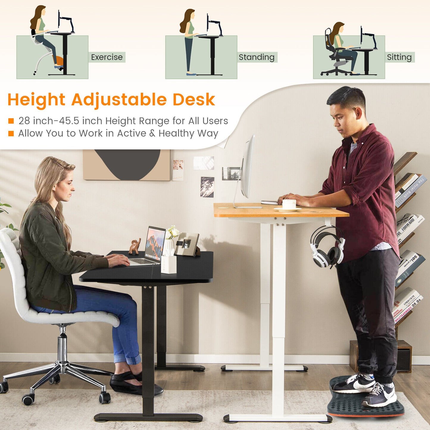 Electric Standing Desk Adjustable Stand up Computer Desk Anti-collision-Black