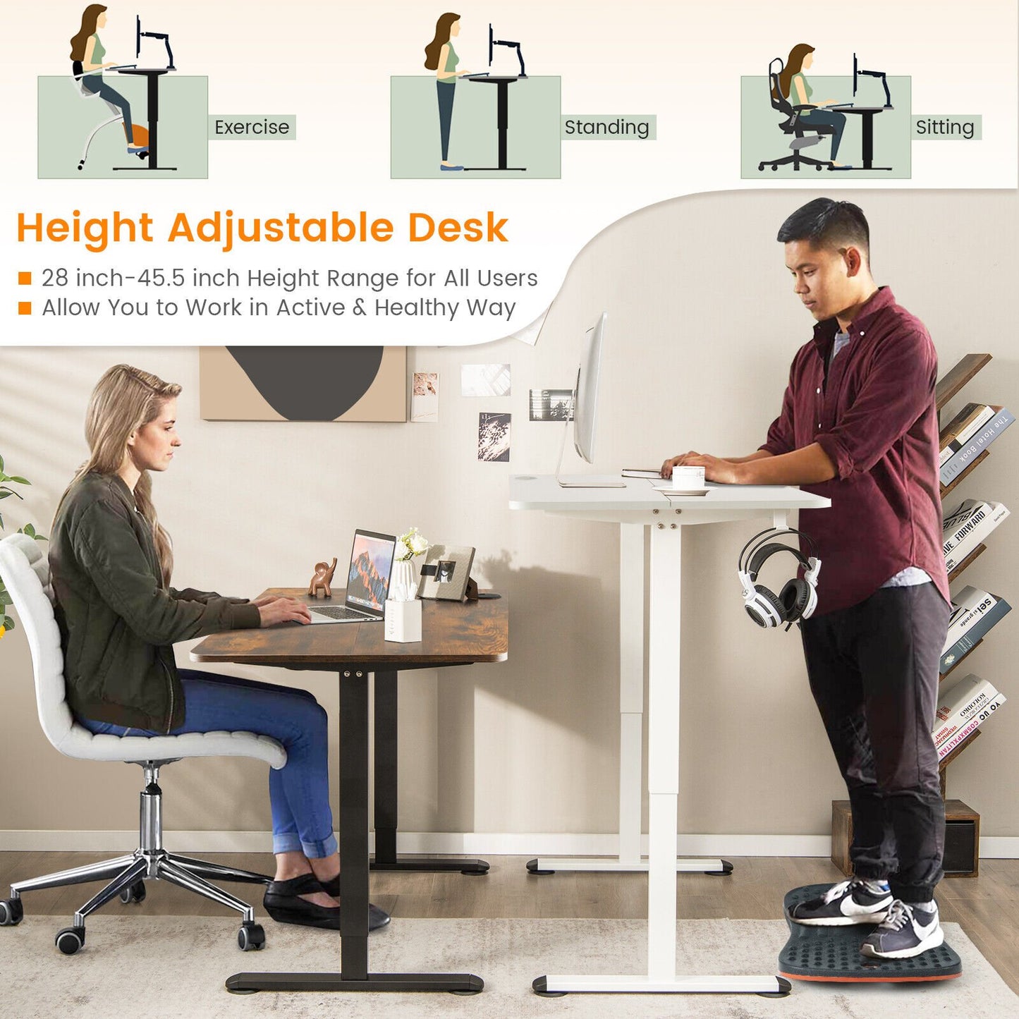 Electric Standing Desk Adjustable Stand up Computer Desk Anti-collision-Black