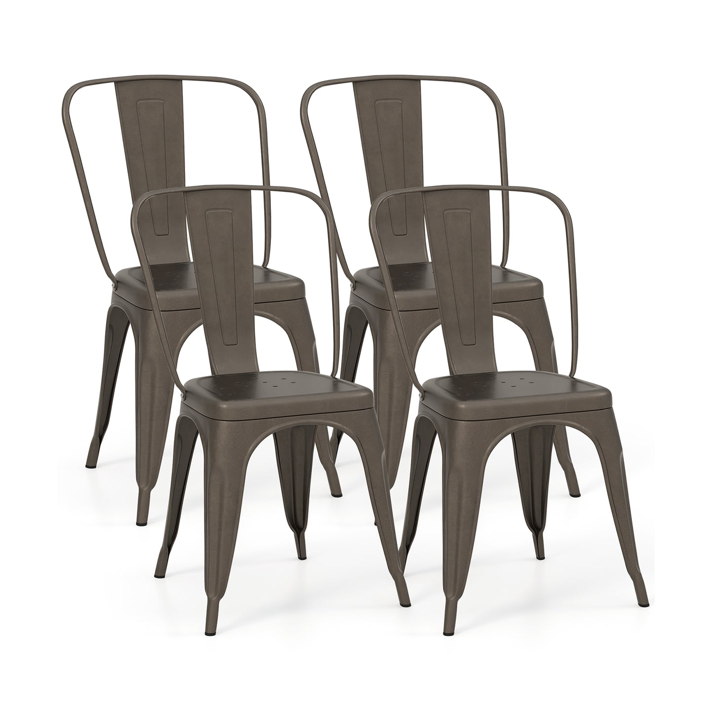 4 Pcs Modern Bar Stools with Removable Back and Rubber Feet-Black