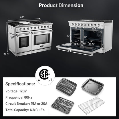 48 Inches Freestanding Natural Gas Range with 7 Burners Cooktop