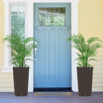 Outdoor Wicker Flower Pot Set of 2 with Drainage Hole for Porch Balcony
