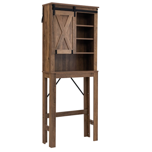 Bathroom Storage Cabinet with Sliding Barn Door and 3-level Adjustable Shelves-Rustic Brown
