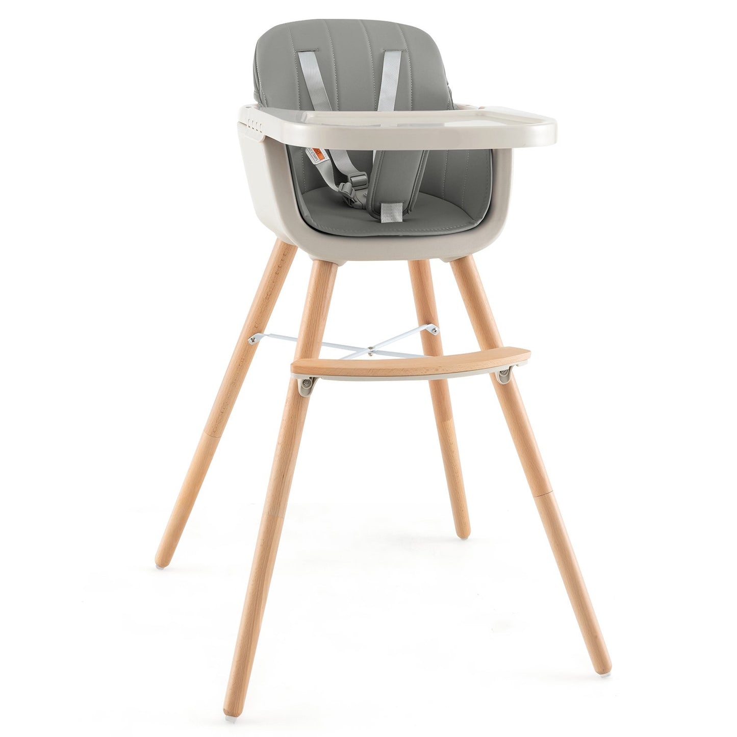 3-in-1 Convertible Wooden High Chair with Cushion-Beige