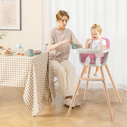 3-in-1 Convertible Wooden High Chair with Cushion-Beige