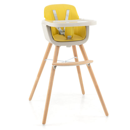 3-in-1 Convertible Wooden High Chair with Cushion-Beige