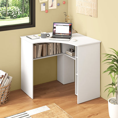 Corner Computer Desk Triangle Home Office Desk with Adjustable Shelf and Arc-Shaped Profile-Natural