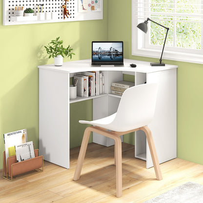 Corner Computer Desk Triangle Home Office Desk with Adjustable Shelf and Arc-Shaped Profile-Natural