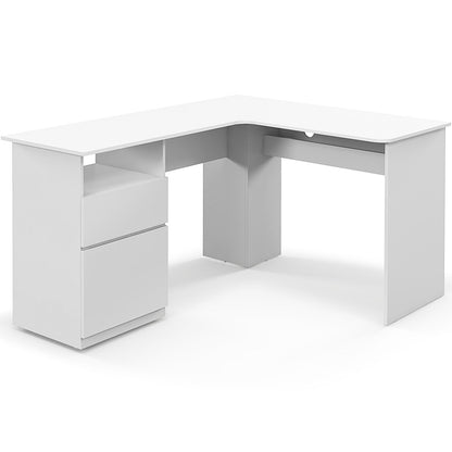 L-Shaped Computer Desk with Letter File Drawer-Walnut