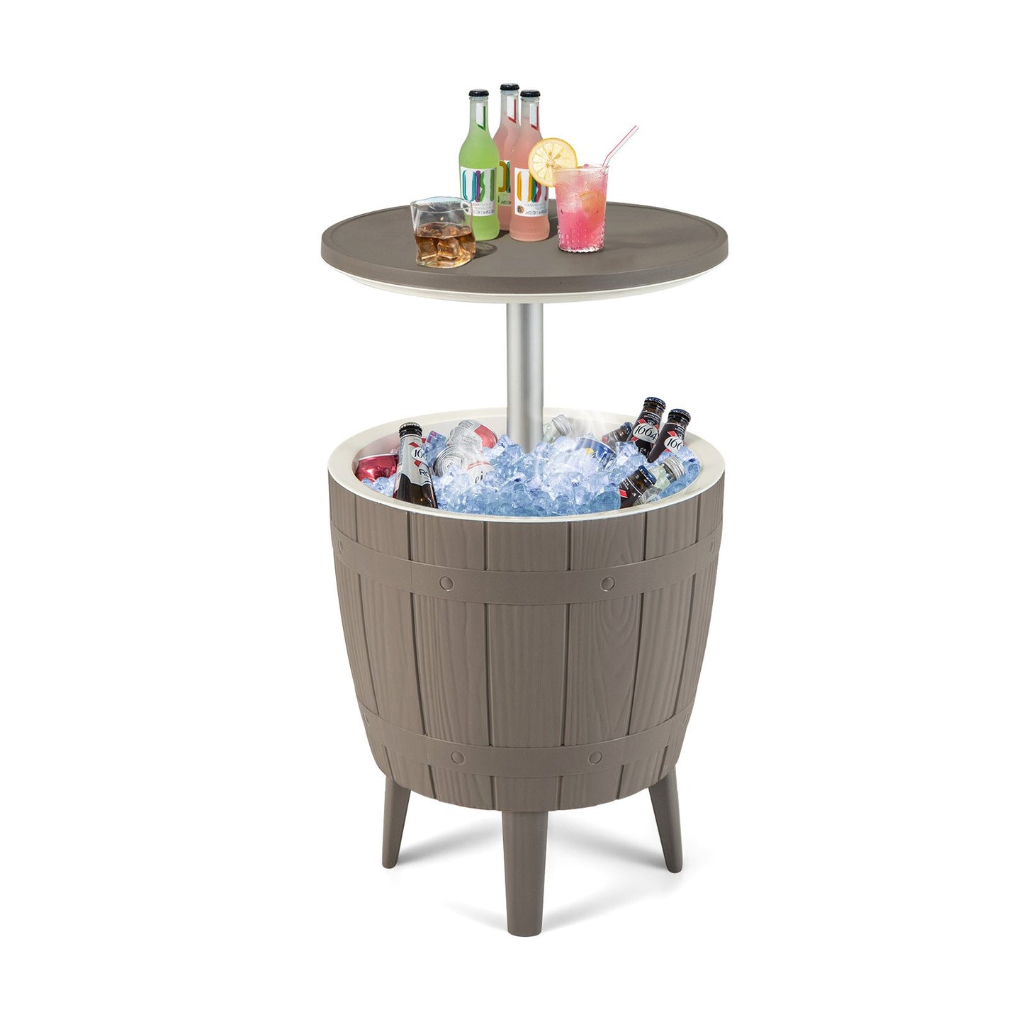 10 Gallon Cooler Bar Table Outdoor Coffee Table Ice Bucket with Telescopic Tabletop for Beer and Wine-Black