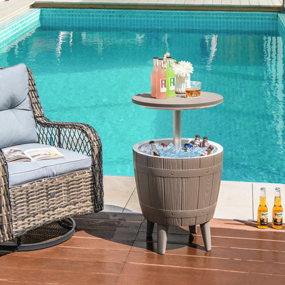 10 Gallon Cooler Bar Table Outdoor Coffee Table Ice Bucket with Telescopic Tabletop for Beer and Wine-Black
