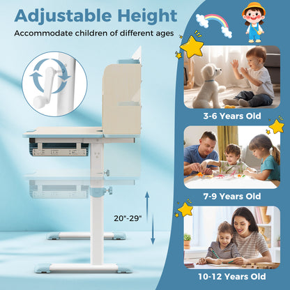Height Adjustable Kids Study Desk with Tilt Desktop for 3-12 Years Old-Blue