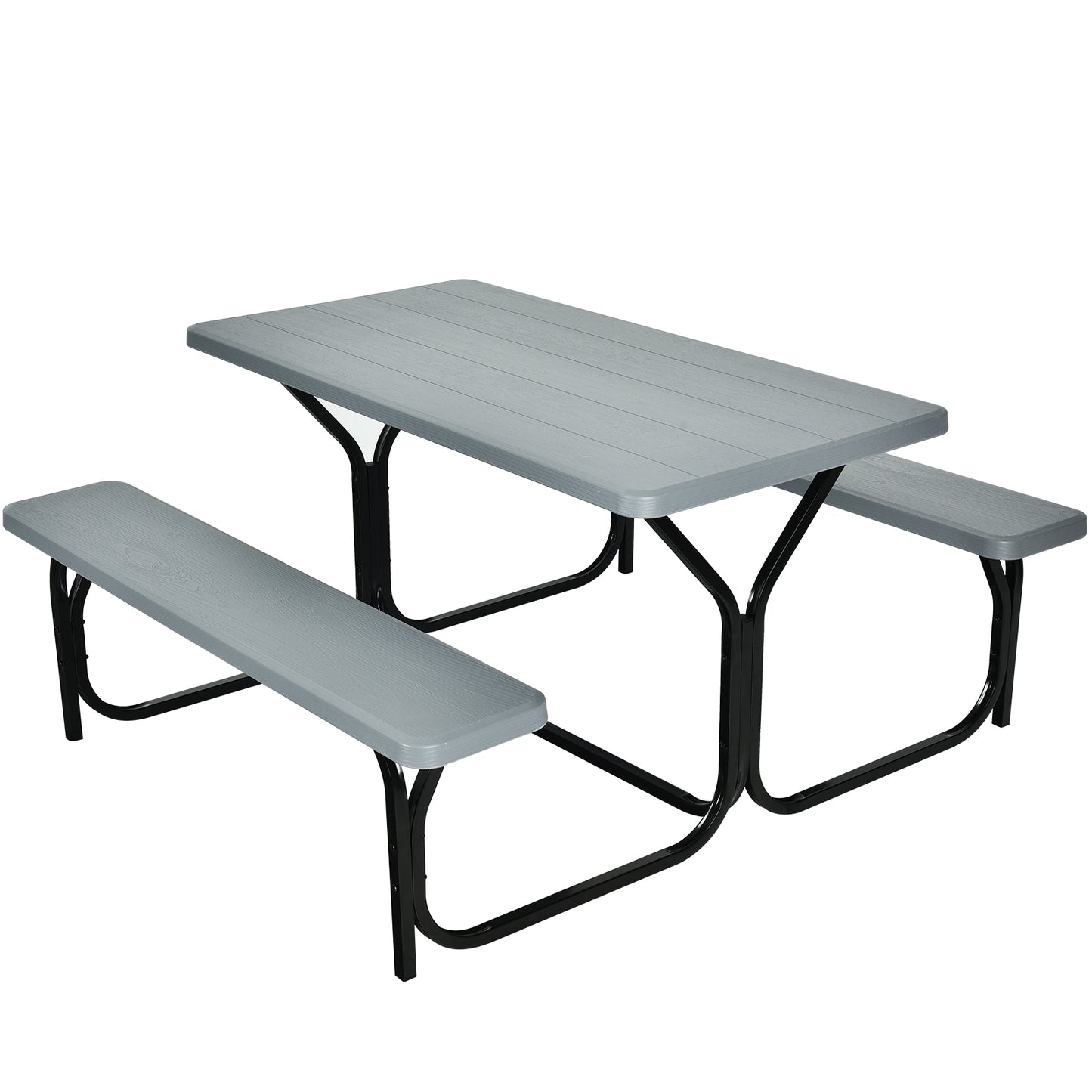 HDPE Outdoor Picnic Table Bench Set with Metal Base-Black