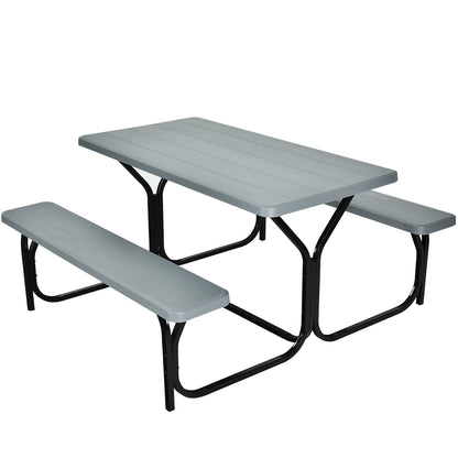 HDPE Outdoor Picnic Table Bench Set with Metal Base-Black