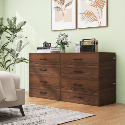 2-Drawer Stackable Horizontal Storage Cabinet Dresser Chest with Handles-Black