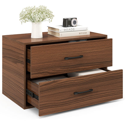 2-Drawer Stackable Horizontal Storage Cabinet Dresser Chest with Handles-Black
