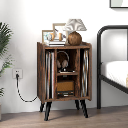 Vinyl Record Storage Turntable Stand with 4 Open Shelves-Brown