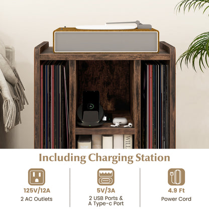 Vinyl Record Storage Turntable Stand with 4 Open Shelves-Brown