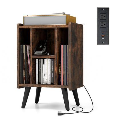 Vinyl Record Storage Turntable Stand with 4 Open Shelves-Brown