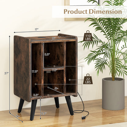 Vinyl Record Storage Turntable Stand with 4 Open Shelves-Brown