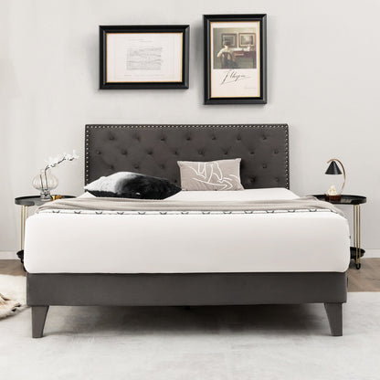 Full/Queen Size Upholstered Platform Bed with Tufted Headboard-Full Size