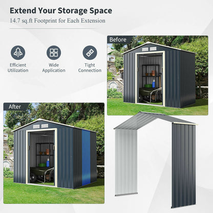 Outdoor Storage Shed Extension Kit for 9.1 Feet Shed-Gray